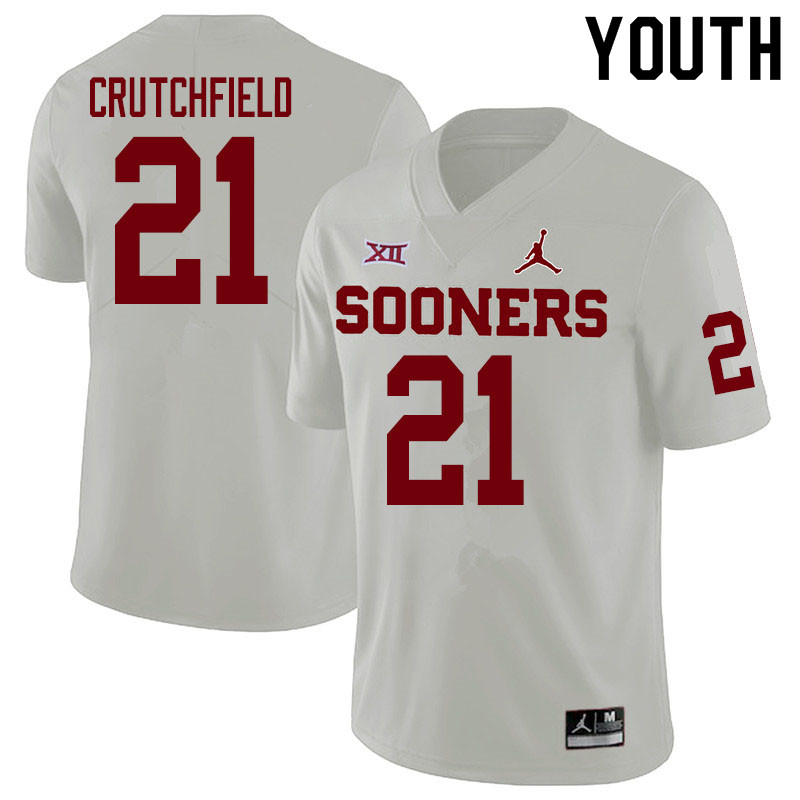 Youth #21 Marcellus Crutchfield Oklahoma Sooners College Football Jerseys Sale-White - Click Image to Close
